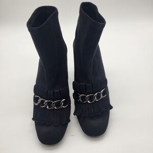 Stuart Weitzman Ringleader Black Ankle Boots with Chain Detail